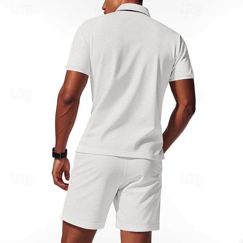 Voor heren Wafel Poloshirts Polo met kwartrits Dagelijks Feestdagen Revers Korte mouw Modieus Basic Effen 2-stuks Zomer Normale pasvorm Zwart Wit Marineblauw Koningsblauw Groen Khaki Wafel Poloshirts 2025 - $26.99 –P4