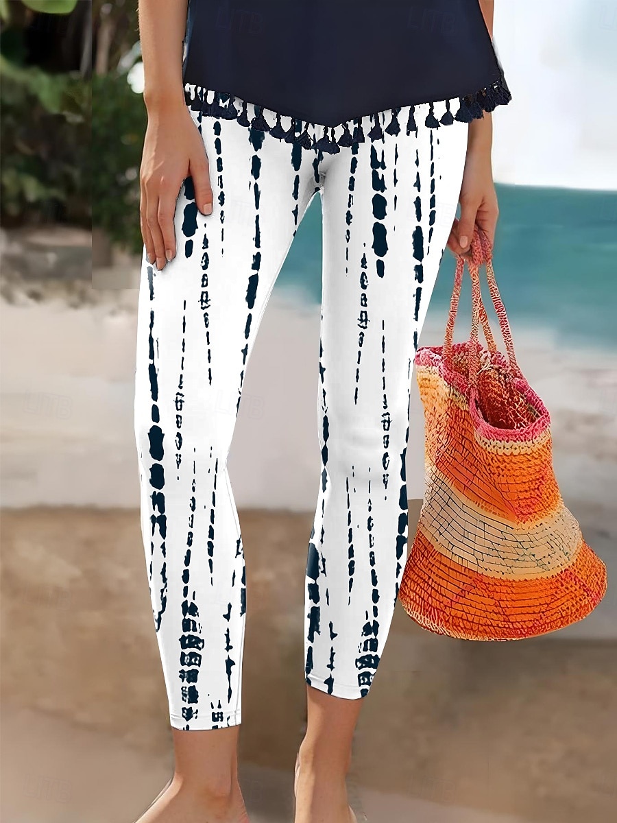 Per donna Leggings Vacanza Vintage Moda Lungo Vita Alta Grafico A righe Stampa Morbido Traspirante Elasticizzato Vacanza Casuale Quotidiano Blu Bianco-nero Azzurro chiaro Grigio Estate Primavera del 2025 a $19.99 –P1