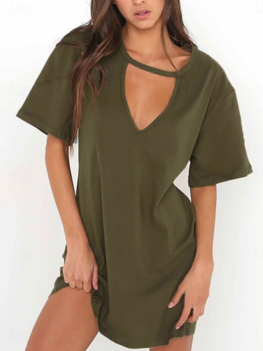 Pentru femei Rochie Mini Rochii Tricou Rochie de vară Casual Zilnic Fit regulat Simplu Manșon scurt În V Negru Alb Maro Trifoi Vară 2025 - $14.49 –P4