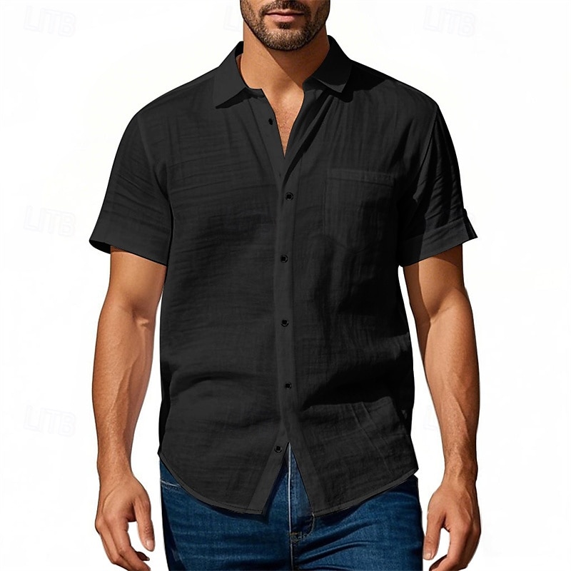 Per uomo Camicia Camicia di lino Camicia casual Camicia con Bottoni Camicia di cotone Semplice Vacanza Streetwear Giallo scuro Nero Bianco Blu marino Manica Corta Collo ripiegato Estate Abbigliamento del 2025 a $18.99 –P15