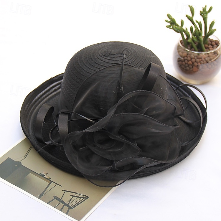 damskie organza kentucky kapelusze przeciwsłoneczne - szerokie rondo kwiatowe kapelusze kościelne kapelusz plażowy derby na przyjęcie herbaciane ślub suknia ślubna 2026 - $19.99 –P14