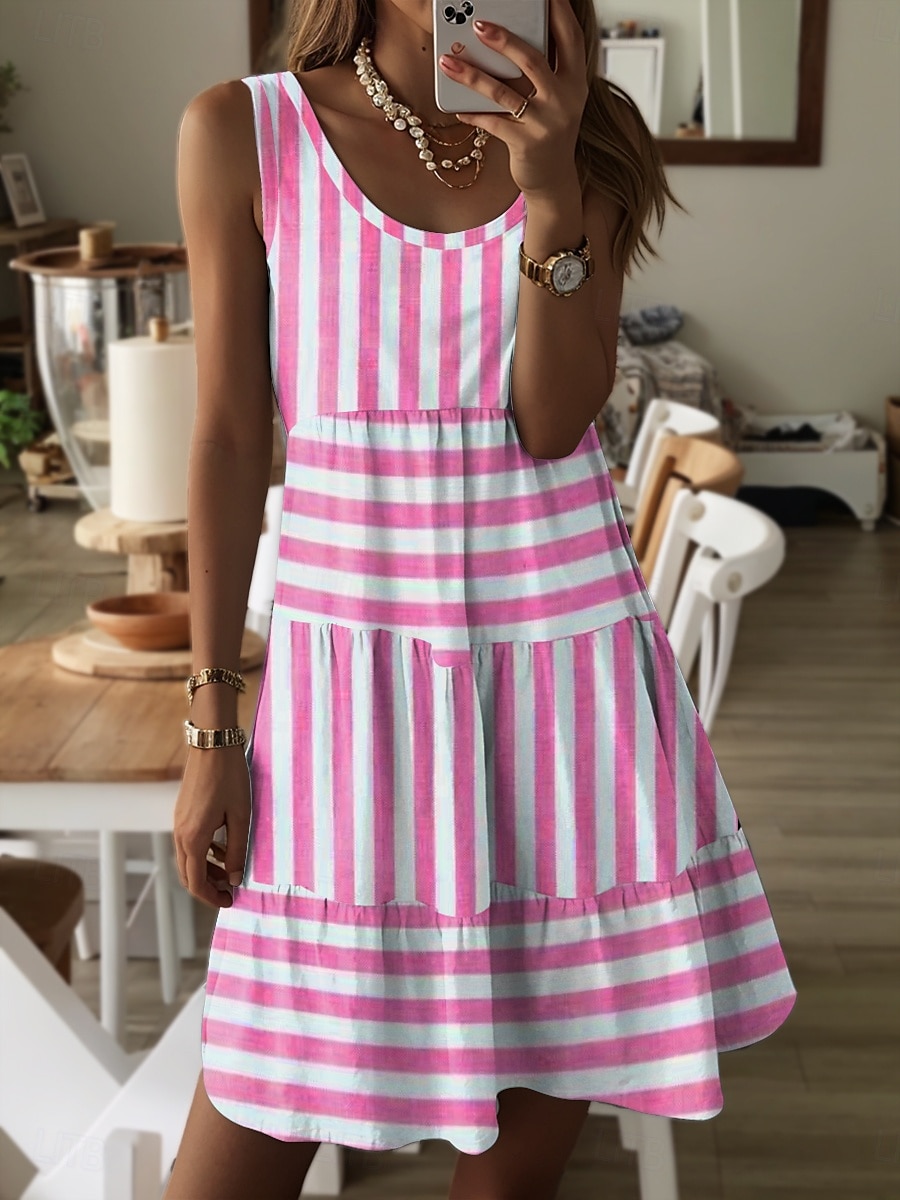 Women's Mini Dress A Line Dress Summer Dress Vacation Casual Daily Regular Fit Geometric Sleeveless Crew Neck Pink Blue Green Summer 2025 - $28.99 –P4