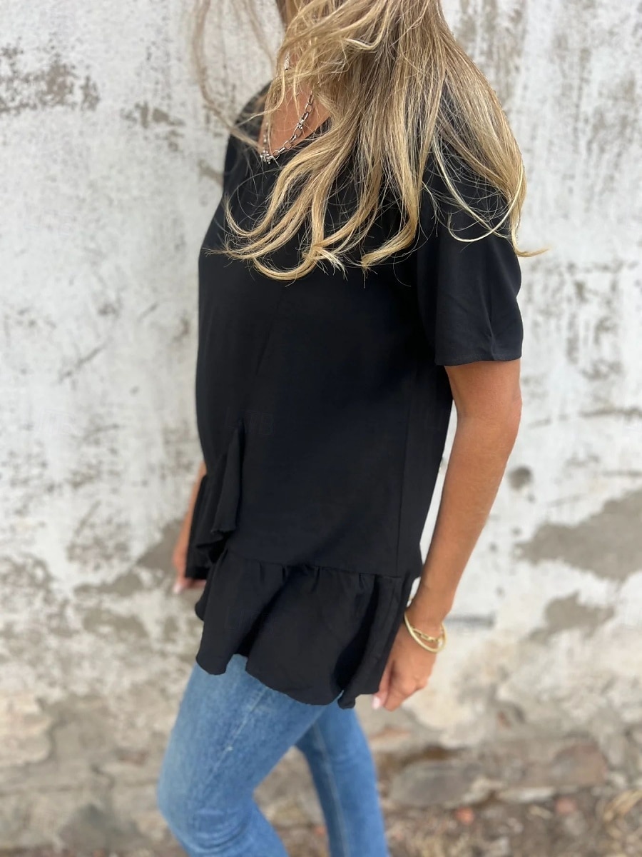 Pentru femei Tricou Grafic Modă Modern Casual Manșon scurt Stil Nautic Topuri obișnuite Zilnic Sfârșit de săptămână Bufantă Asimetric Negru Alb Roz Îmbujorat Albastru piscină Vară 2025 - $18.99 –P22