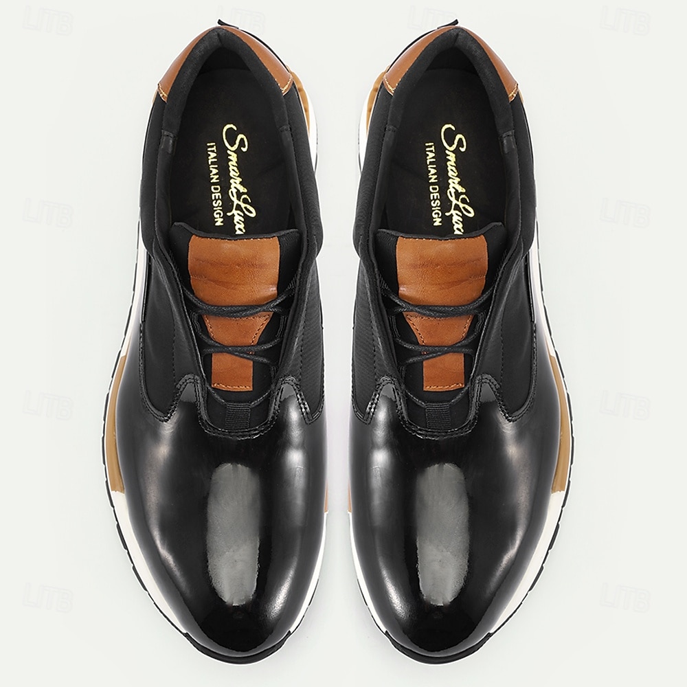 Adidași bărbătești din piele neagră cu detalii contrastante maro - eleganți, confortabili, perfecți pentru ținute casual și evenimente semi-formale 2026 - $84.99 –P4