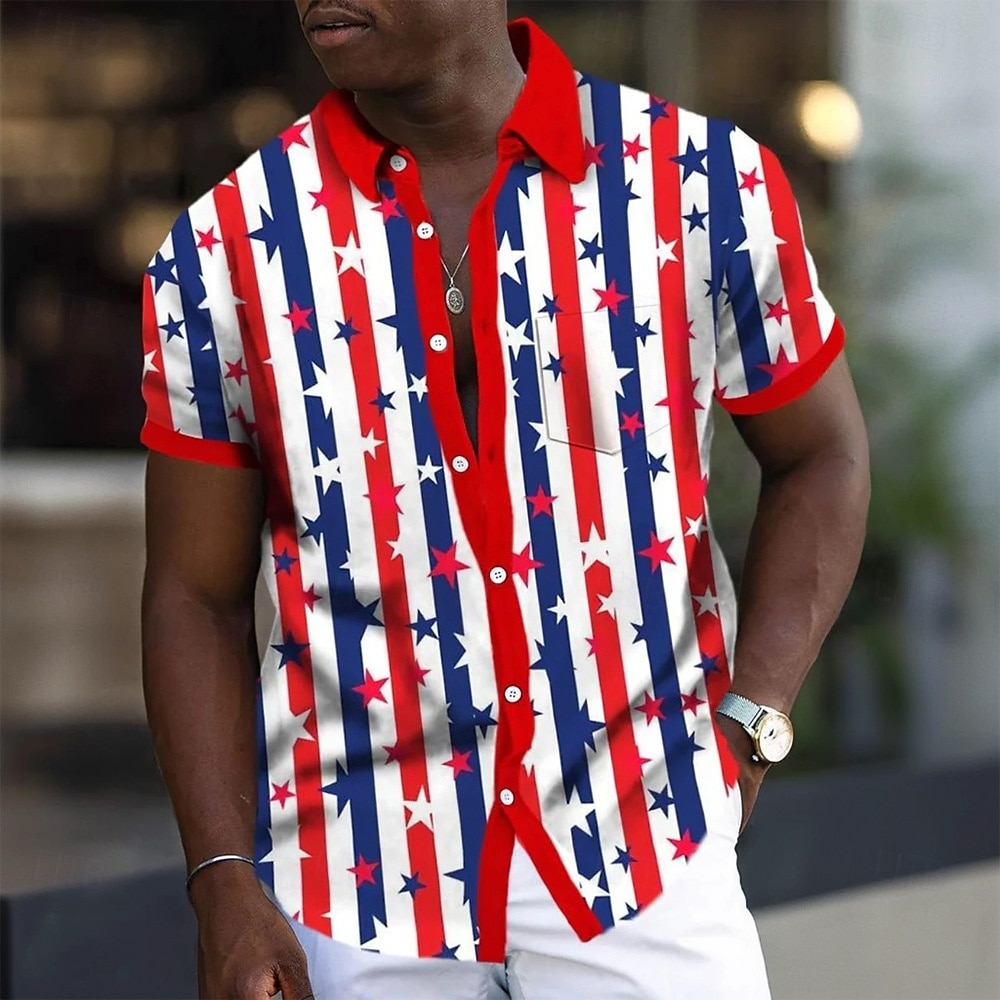 Independence Day Voor heren Amerikaanse Amerikaanse vlag Vaderlandslievend Vierde juli Overhemd Zomer overhemd Overhemd met knopen Korte mouw Mode-casual Feestdagen Zomer Lente Strijkijzer 2025 - $23.99 –P2