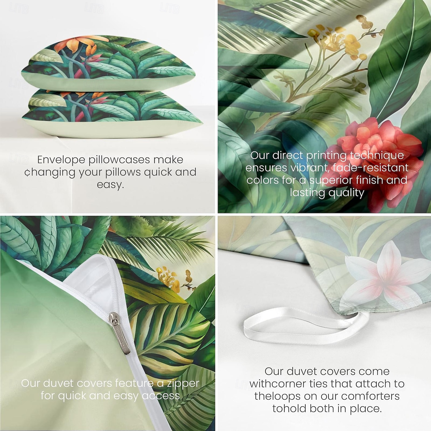 Cobertor de Edredom de Plantas Tropicais 100% Algodão Conjunto de Cama Tamanho Casal Cobertura de Colchão Macia Confortável e Leve com 2 Fronhas para Todas as Estações de 2025 por $60.99 –P4