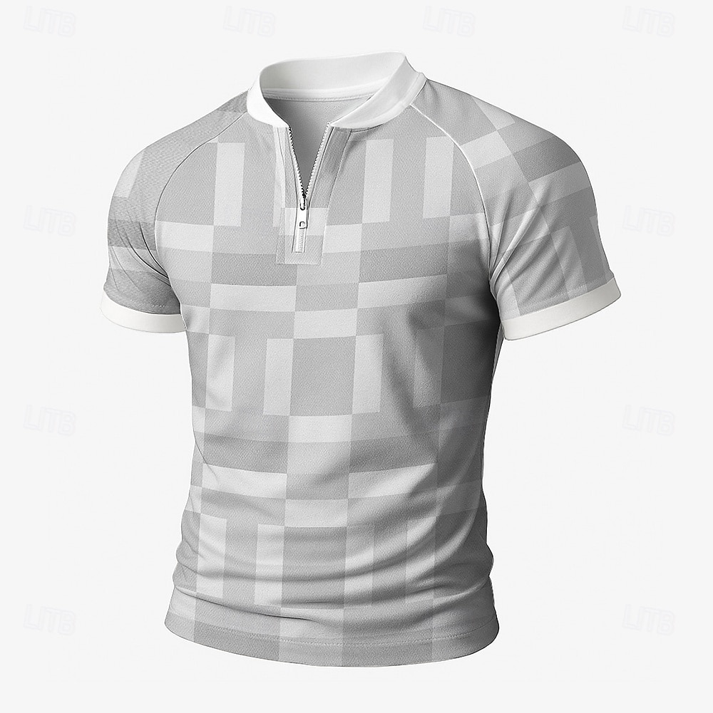 Men's Color Block Zip Polo Short Sleeve Stand Collar Business Modern Leisure Business Athleisure Casual Daily Zipper 3D Print Summer Robin's Egg Blue Grey Orange 2025 - $20.99 –P3