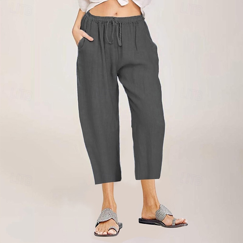 Per donna Pantaloni in cotone e lino Pantaloni capri Pantaloni Eleganti Streetwear Casual Lunghezza al polpaccio Naturale Semplice Tasca Design con Coulisse Elastica Comodo All'aperto All'aperto del 2025 a $24.99 –P4