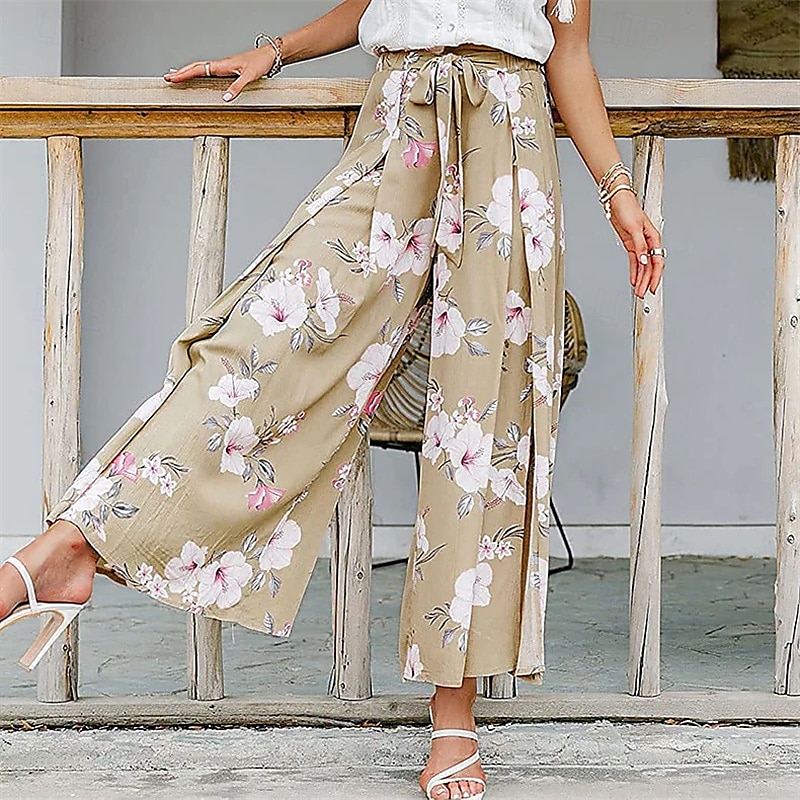 Per donna Pantaloni ispirati al lino Gamba larga Pantaloni Palazzo Moda Boho Lunghezza intera Vita Alta Fiore Elastico in vita Spacco Comodo Confortevole Streetwear Abbigliamento quotidiano Uscire del 2025 a $19.99 –P5