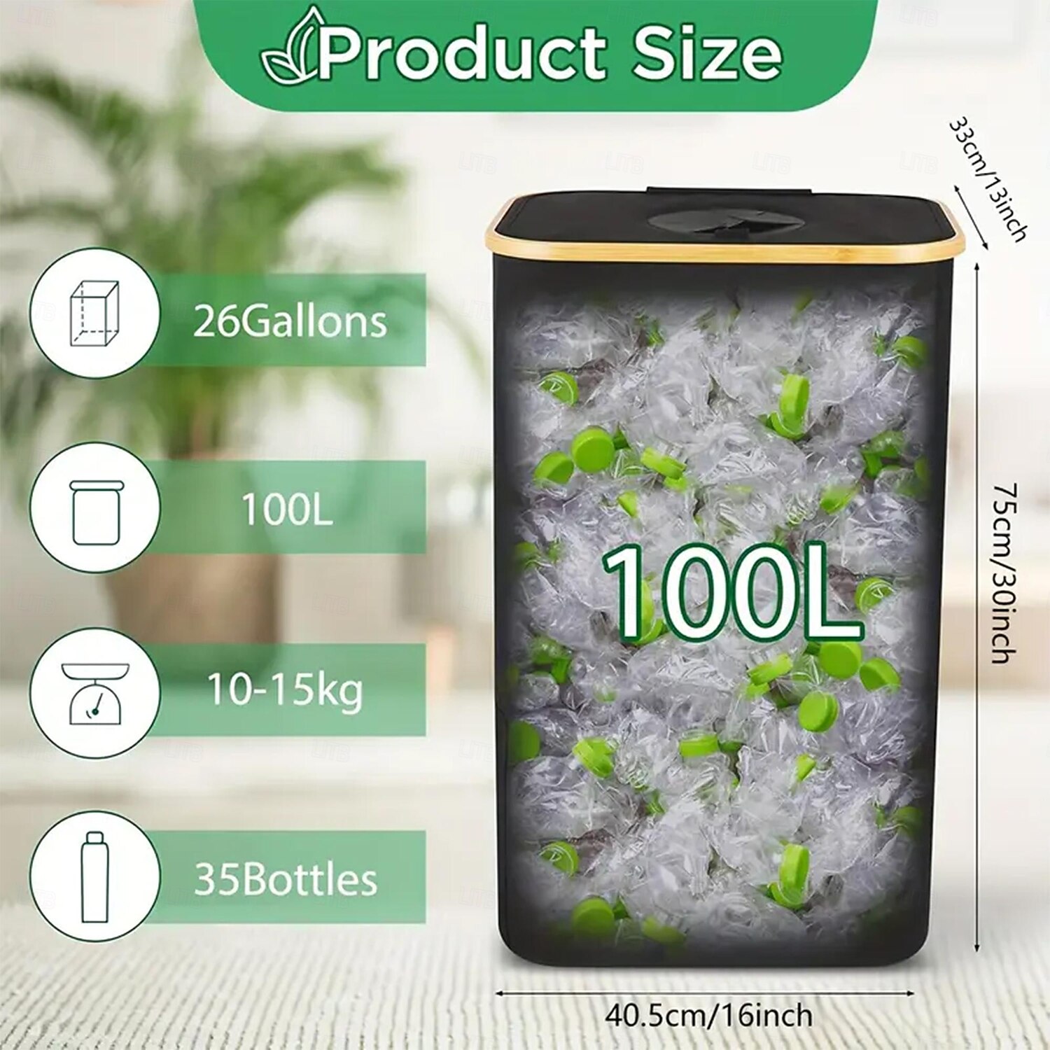 Contenedor de reciclaje para cocina, interior y hogar, bote de basura plegable de 100 l/26,5 galones con marco de bambú, bolsas interiores extraíbles, tela Oxford, abertura superior redonda, 2026 - $36.99 –P2