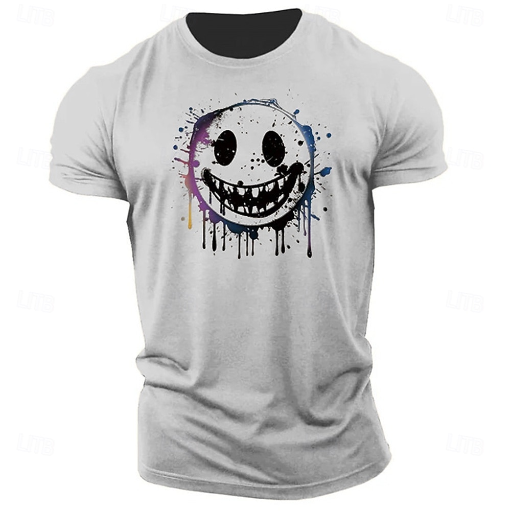 Herr Grafiska tryck Rolig Le ansikte T-shirt Grafiska utslagsplatser Bomull Kortärmad Grafisk Skjorta Heather Grey Svart Vit Bekväm t-shirt Utomhus Gata Modedesignerkläder 2025 - $15.99 –P8