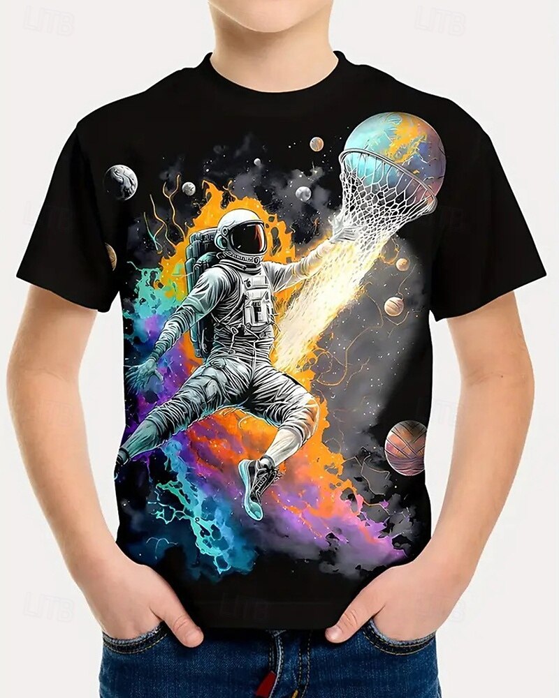 Jungen 3D Astronaut T-Shirt Kurzarm Sommer Frühling Mode Basic Kinder 4-12 Jahre Rundhalsausschnitt Outdoor Lässig Täglich Normale Passform 2026 - $11.99 –P2