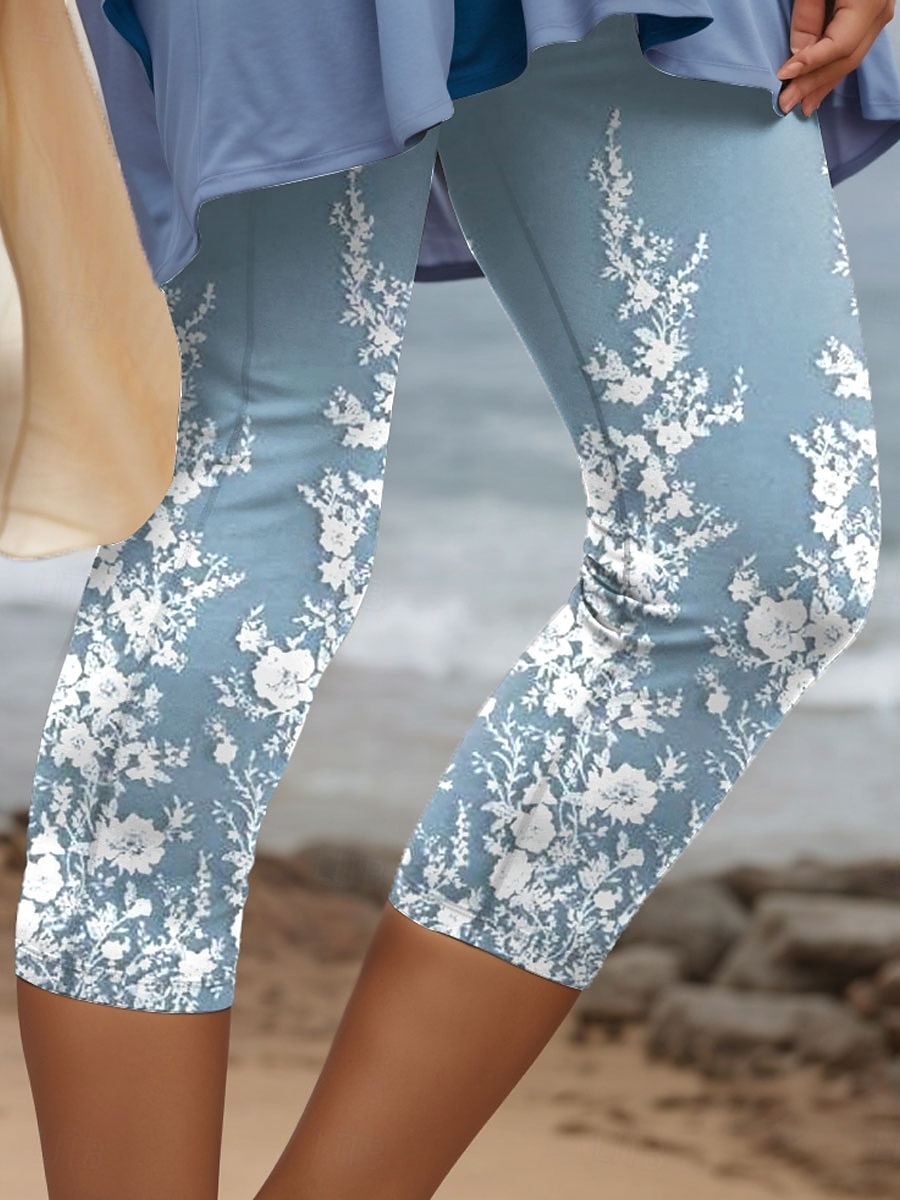 Leggings da donna Capri 3D Stampati Alta Elasticità Vacanze Moda Vintage Lunghezza Polpaccio Vita Alta Stampa Grafica Floreale Traspirante Morbido Elasticizzato Formale Vacanze Ufficio Blu Uovo di del 2025 a $18.99 –P3