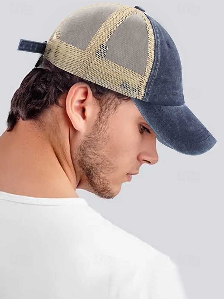 Herr vintage truckerkeps med meshrygg – justerbar basebollkeps i tvättad bomull för utomhussport, resor och vardagskläder 2025 - $11.99 –P2