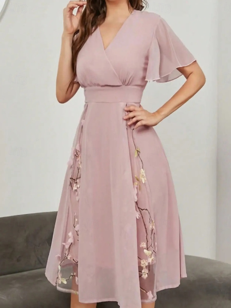 Damen Midikleid A Linie Kleid Sommerkleid Lässig Täglich Normale Passform Blumen Kurzarm V Ausschnitt Rosa Sommer 2025 - $36.99 –P4