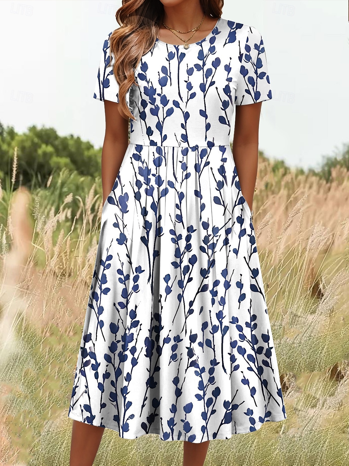 Damen Midikleid T-Shirt-Kleid A Linie Kleid Sommerkleid Urlaub Lässig Täglich Ausgehen Sommerkleid Normale Passform Blumen Grafik Halbarm Rundhalsausschnitt Weiß Dunkelpink Blau Sommer Frühling 2025 - $31.99 –P2