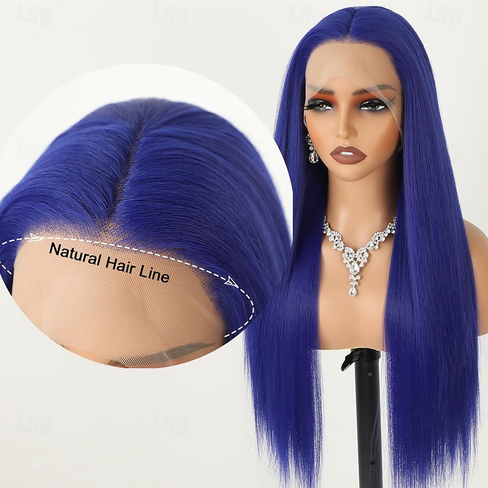Parrucca frontale in pizzo blu 13x4 con capelli umani, parrucca frontale trasparente con capelli lisci, densità 150% del 2025 a $144.99 –P3