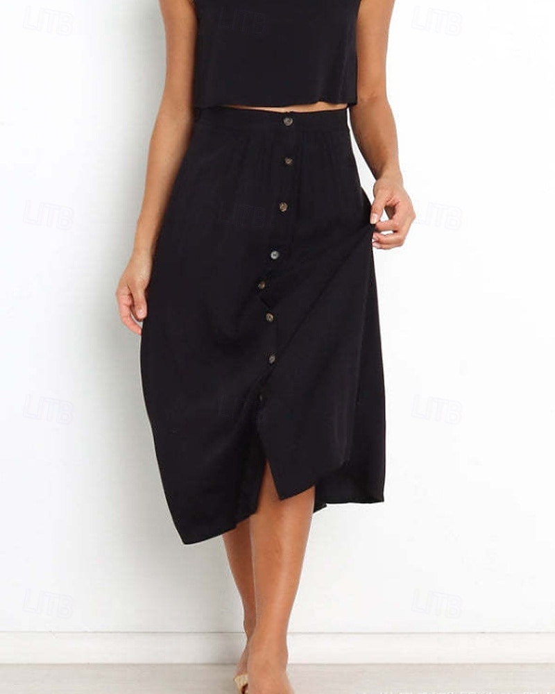 Femmes Jupe Basique Occasionnel Midi Taille Basse Jupes Uni Froncé Micro-Élastique Vacances Rue Noir Blanche Vert Menthe Vert Été Coton de 2025 ? $21.99 –P11