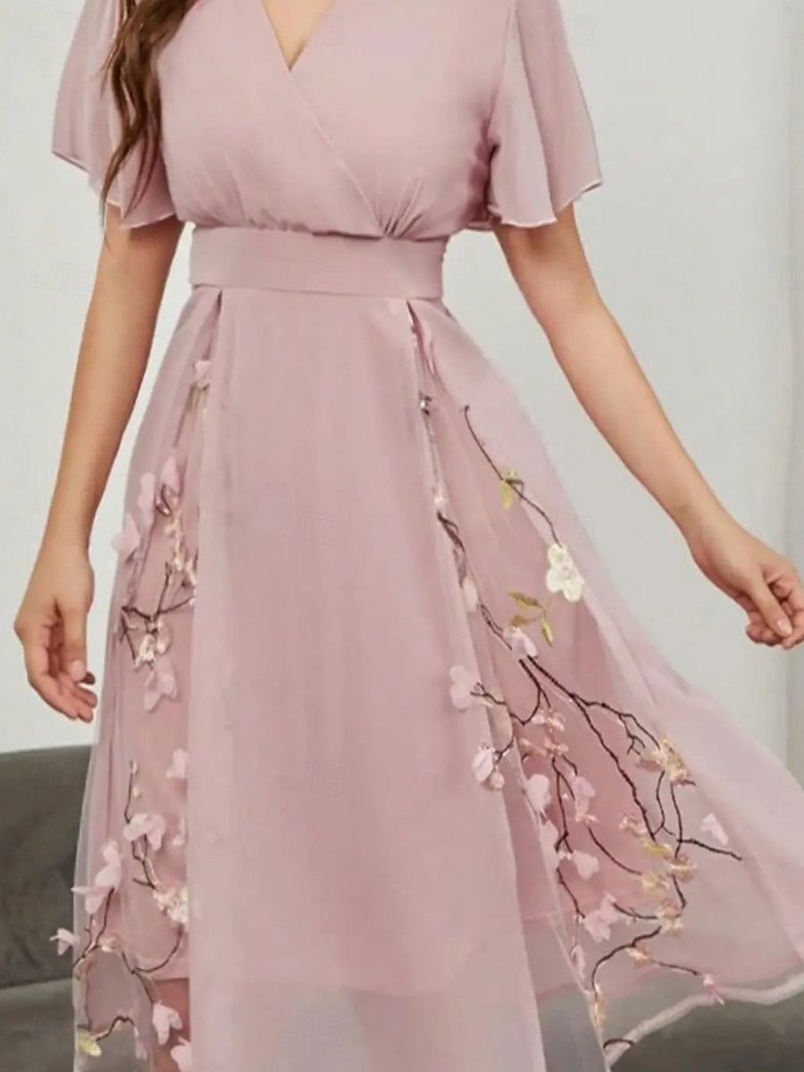 Damen Midikleid A Linie Kleid Sommerkleid Lässig Täglich Normale Passform Blumen Kurzarm V Ausschnitt Rosa Sommer 2025 - $36.99 –P2
