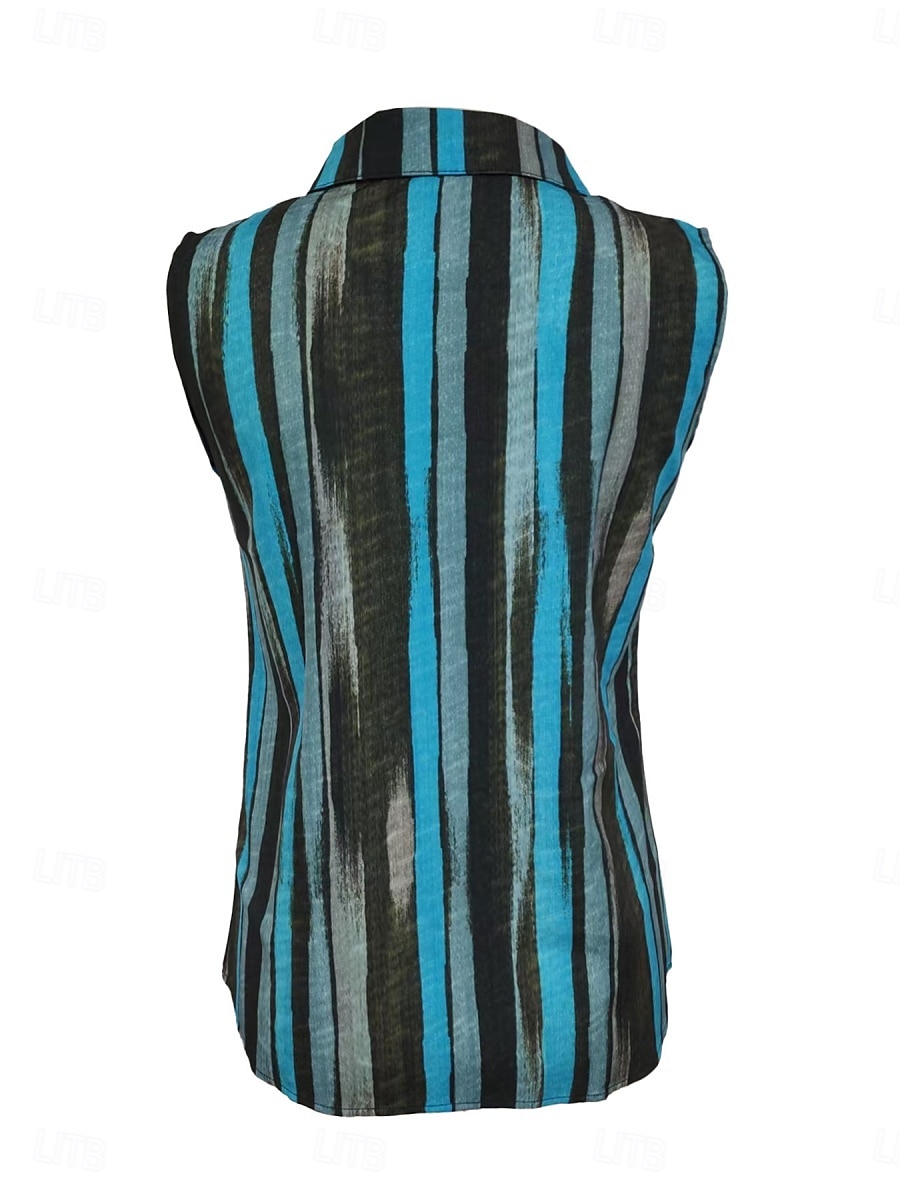 Women's Camisole Tank Top Striped Daily Casual Sleeveless V Neck Regular Tops Daily Buttons Print Yellow Red Blue Summer Spring 2025 - $16.99 –P8