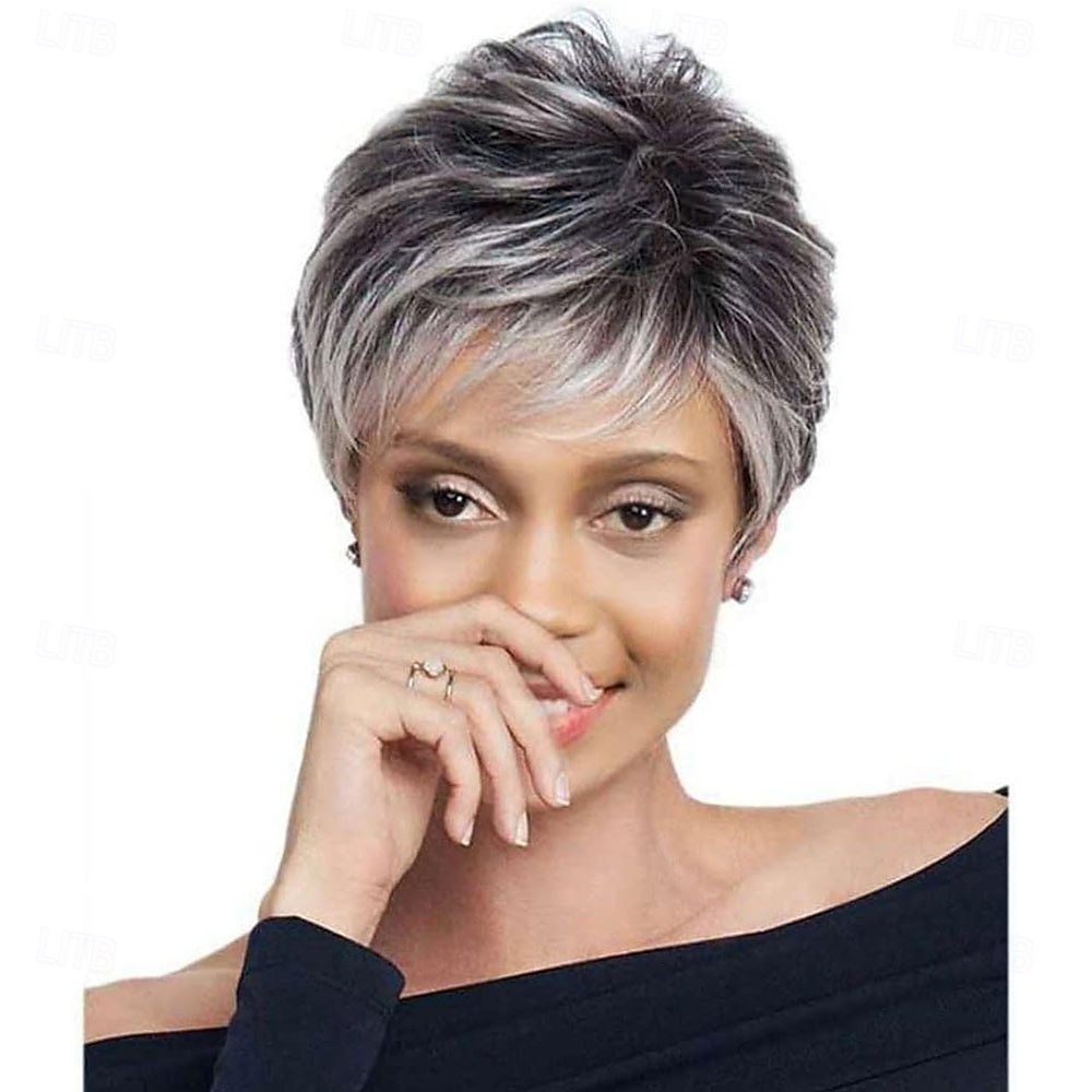 Short Silver White Synthetic Wigs with Bangs for Old Women White Stylish Fluffy Layered Wigs Natural Fluffy Heat Resistant Wigs for Mother Grandmother Grandma 2025 - $25.99 –P11