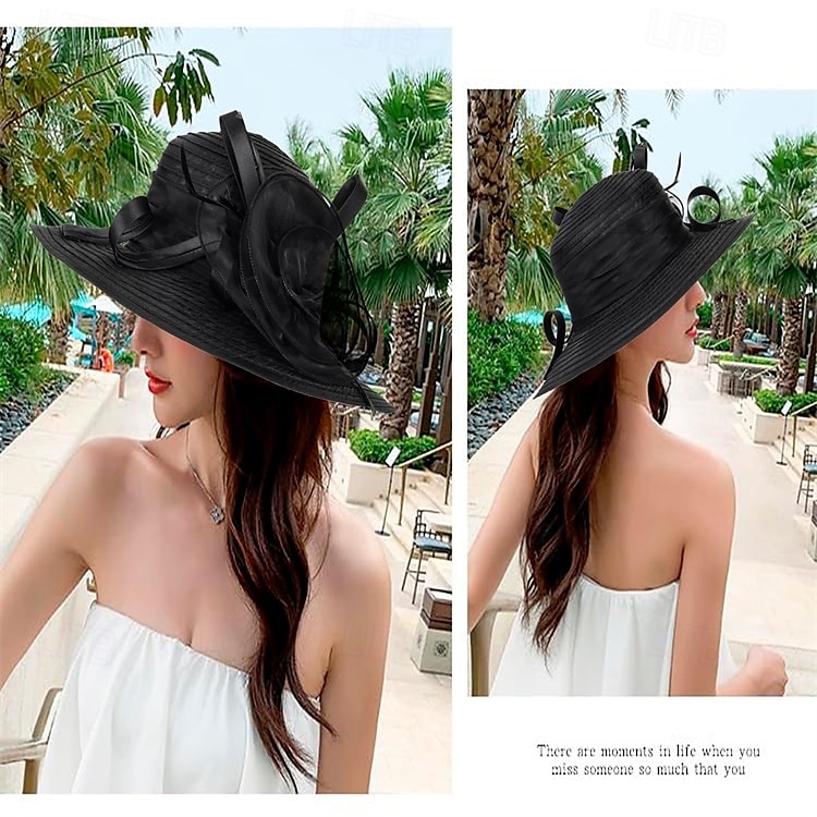 Women Organza Kentucky Sun-Hats - Wide-Brim Flower Church Hats Beach Derby Hat for Tea Party Wedding Bridal Dress 2026 - $21.99 –P7