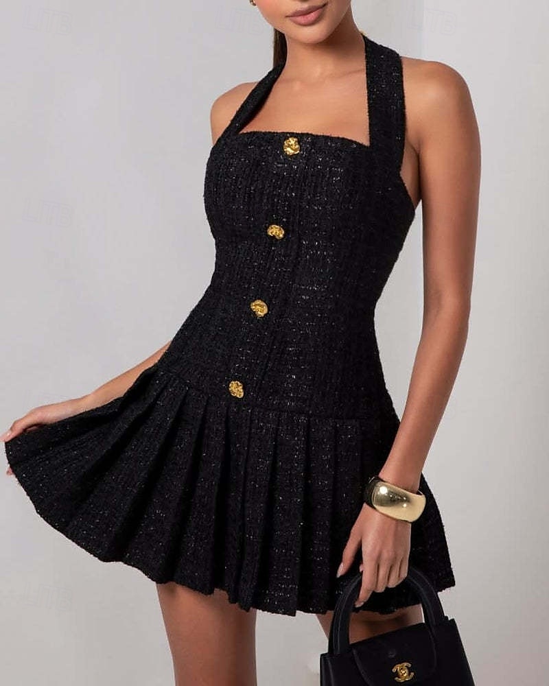 Femmes Mini Robe Robe de remise des diplômes Robe de Cocktail Mode Soirée Anniversaire Date Coupe régulière Uni Sans manches Col Halter Noir Été de 2025 ? $33.99 –P6