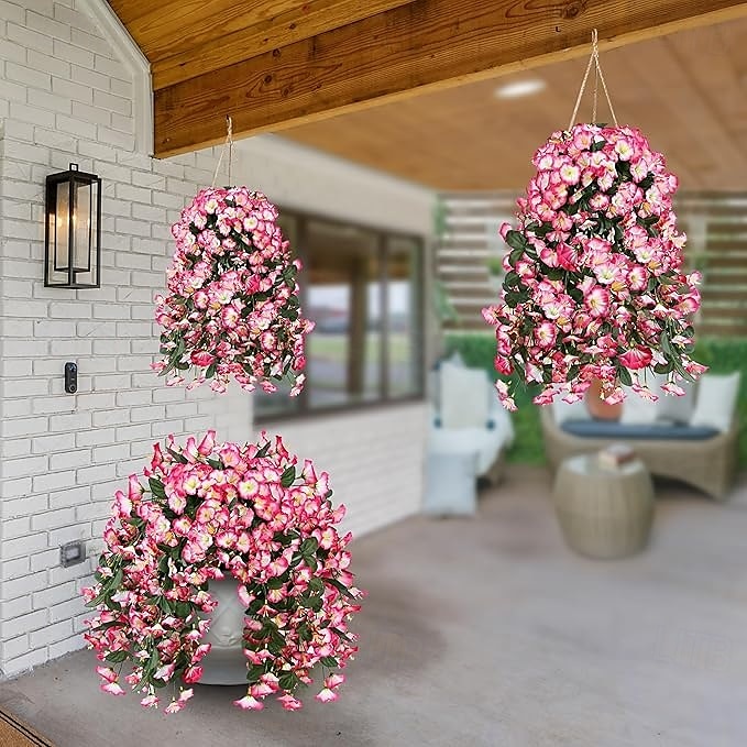 Confezione da 2 fiori artificiali finti pendenti, piante per esterni, decorazioni primaverili ed estive, finta seta resistente ai raggi UV, realistici fiori di ipomea rampicanti per casa, veranda, patio, balcone. del 2025 a $23.99 –P7