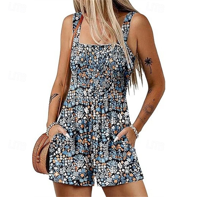 Γυναικεία Κανονικό Ολόσωμα Καθημερινό Φλοράλ Αμάνικο Φαρδιά σορτς Στάμπα Δρόμος Καθημερινά Κανονικό Μαύρο Πράσινο Ανοικτό Ανθισμένο Ροζ Καλοκαίρι 2026 - $24.99 –P3