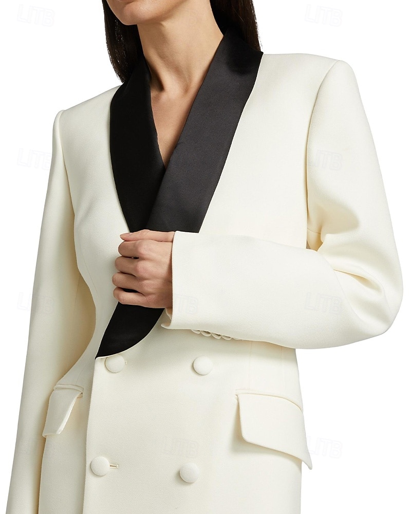 Robe Veste Col Châle À Double Boutonnage Robe Tuxedo A-Line Robe Mère de la Mariée Élégante Simple Minimaliste Décolleté en V Longueur Sol Satin Crépon Manches Longues avec Boutons 2025 de 2025 ? $159.99 –P2