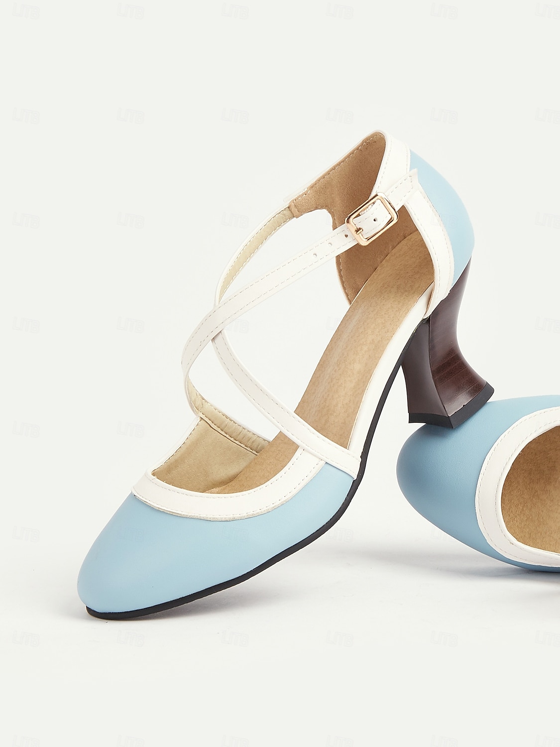 Women's Light Blue 1920s Vintage Gatsby Crisscross Strap Heels-Retro Style Faux Leather Pumps with Flared Heels for Office, Parties & Inspired Looks 2026 - $54.99 –P4