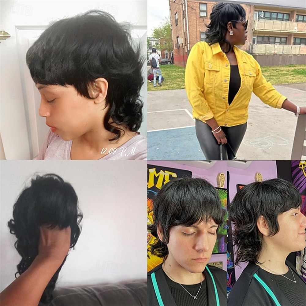 Mullet-parykker for svarte kvinner syntetisk parykk krøllete bølger svalehalefrisyre pixie-frisyre parykk for kvinner mullet lagdelt pixie-frisyre parykk 2025 - $24.99 –P2