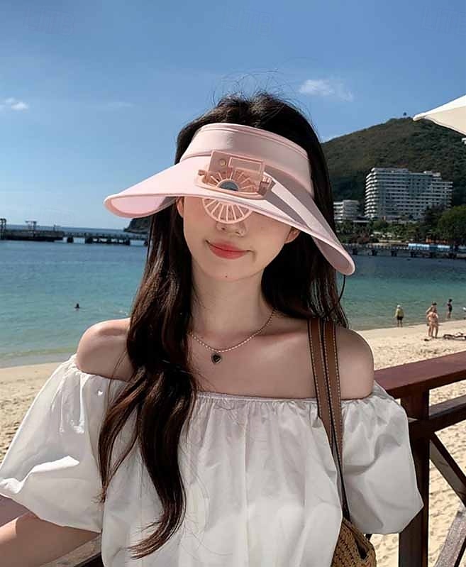 1 Pc Women's USB Rechargeable Fan Hat Sunscreen Hat Beach Vacation Camping Wide brimmed Sunscreen Hat 2025 - $21.99 –P11