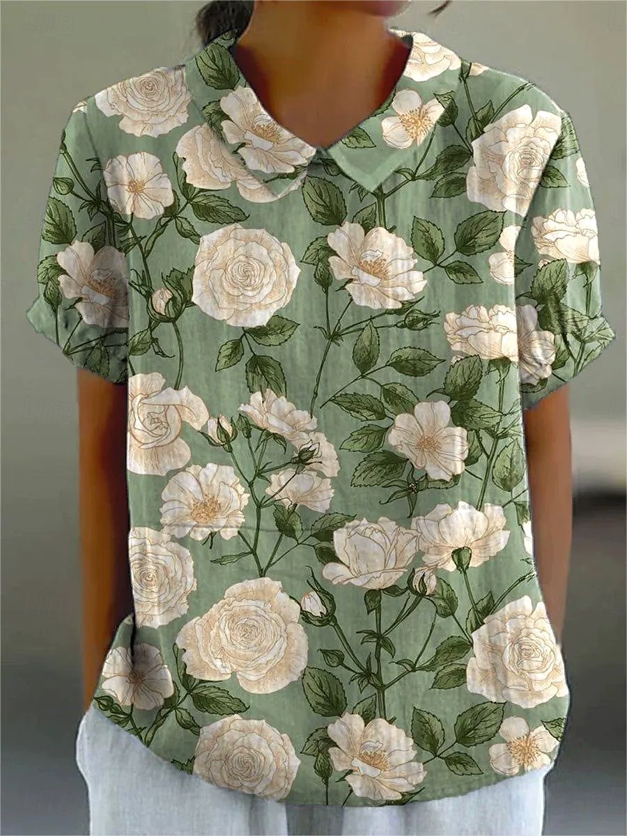 Femmes Chemisier Fleuri Graphique Abstrait ancien Tropical Élégant Manche Courte Col de chemise Hauts Réguliers Travail Quotidien Imprimé Rose pâle Noir Vert Claire Rouge Bleu clair Été Printemps de 2025 ? $23.99 –P1