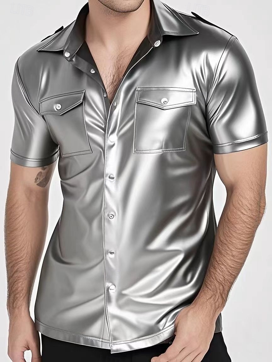 Blusa / Camisa Policial Com Brilho Metálico Drag & Glam Adulto Homens Dia Das Bruxas Carnaval Boate Parada do Orgulho Mês do Orgulho Vestir-se de 2026 por $32.99 –P8