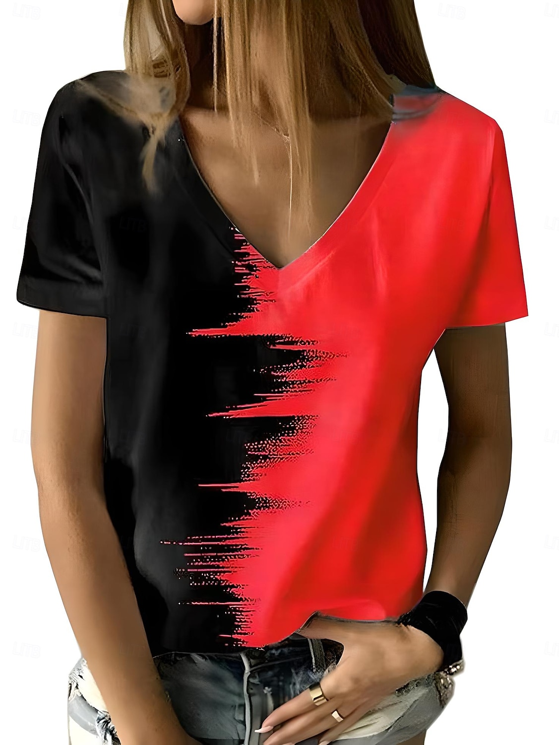Femmes T-shirt Graphique Géométrique Dégradé de couleur ancien Élégant Moderne Manche Courte Col en V Hauts Réguliers Quotidien Imprimé Blanche Jaune Rouge Bleu Violet Été Printemps de 2025 ? $19.99 –P1