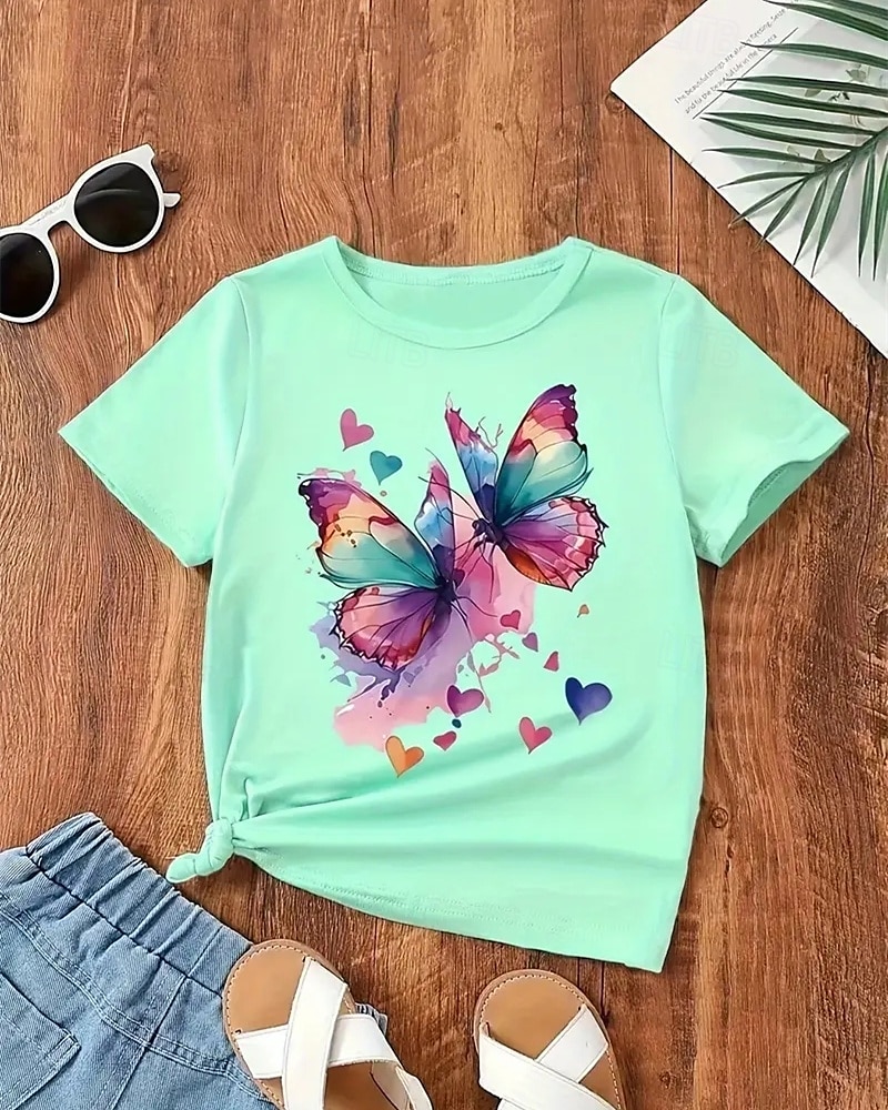 Girls' 3D Butterfly T shirt Tee Short Sleeve Summer Spring Fashion Basic Kids 4-12 Years Crew Neck Outdoor Casual Daily Regular Fit 2025 - $11.99 –P3