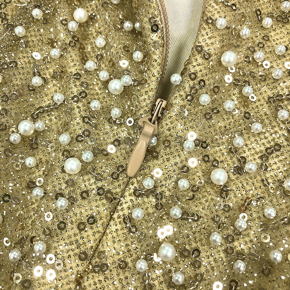 Rochie de seară elegantă din paiete aurii rochie sirenă/trumpetă formală semiformalsă lungime la podea rochie maxi fără mâneci fără bretele pliuri din satin cu perle brodate 2025 - $139.99 –P6