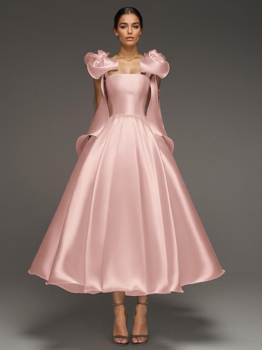 A-Linie Cocktailkleider Elegant Formale Hochzeit knöchellang ärmellos Spaghettiträger Kleid Satin mit Schleife(n) 2025 - $158.99 –P6