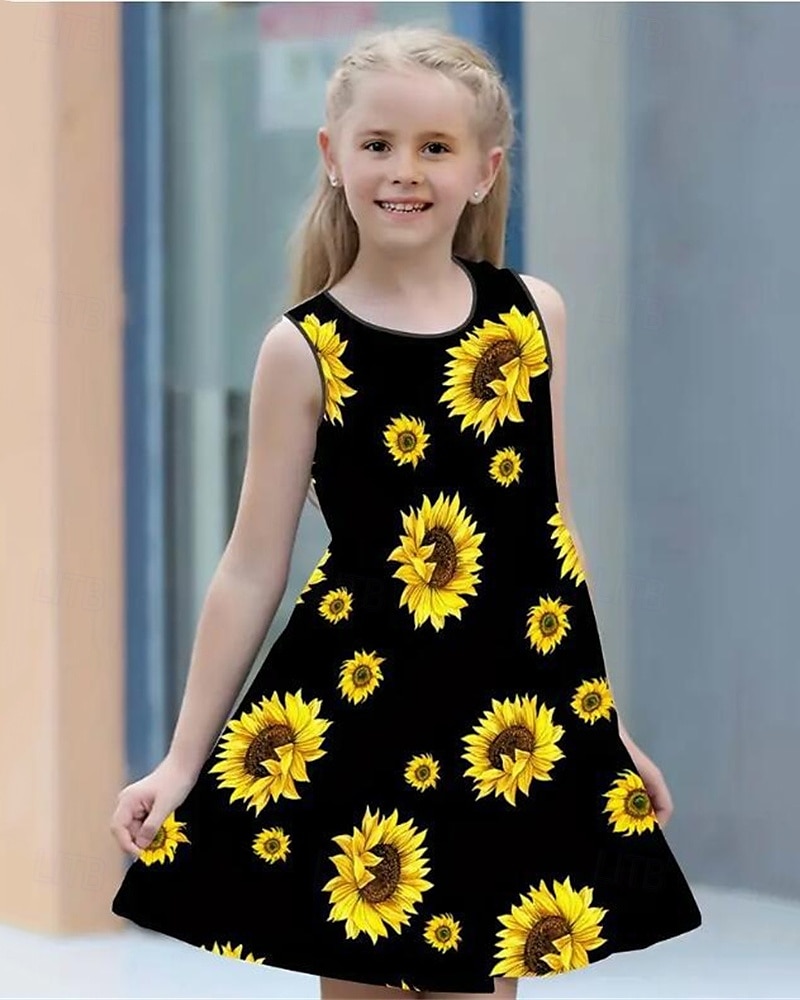Girls' 3D Butterfly Sunflower Dress Sleeveless Summer Spring Vacation Daily Holiday Princess Beautiful Sweet Kids 4-12 Years Casual Dress A Line Dress Knee-length Regular Fit 2025 - $13.99 –P2
