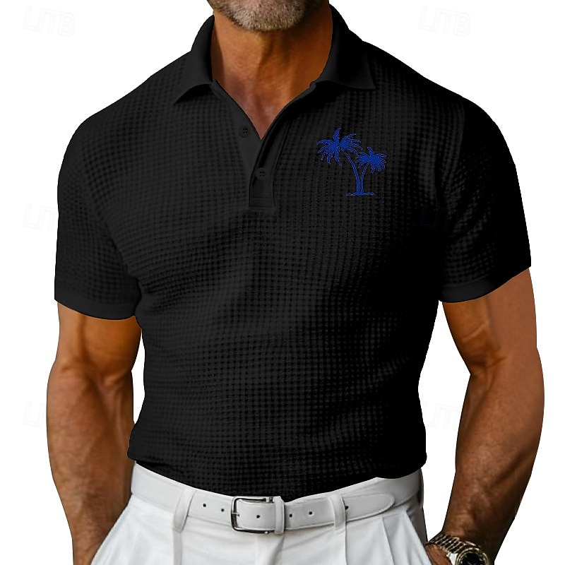 Per uomo Polo Maglia da golf All'aperto Abbigliamento quotidiano Bavero Manica Corta Moda Hawaiano Albero di Cocco Stampato Estate Vestibilità regolare Nero Bianco Giallo Vino Azzurro cielo Grigio del 2025 a $20.99 –P17