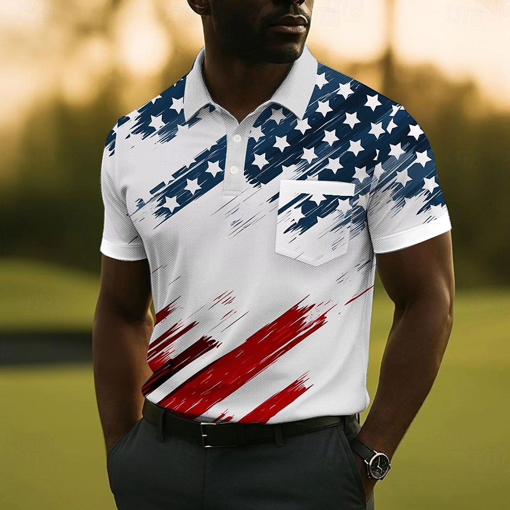 4th of July 2026 250th Men's American US Flag Polo Short Sleeve Polo Shirts Collared Shirts Casual Outdoor Athleisure Daily Wear Pocket 3D Print Buttons Summer Blue 2026 - $21.99 –P1