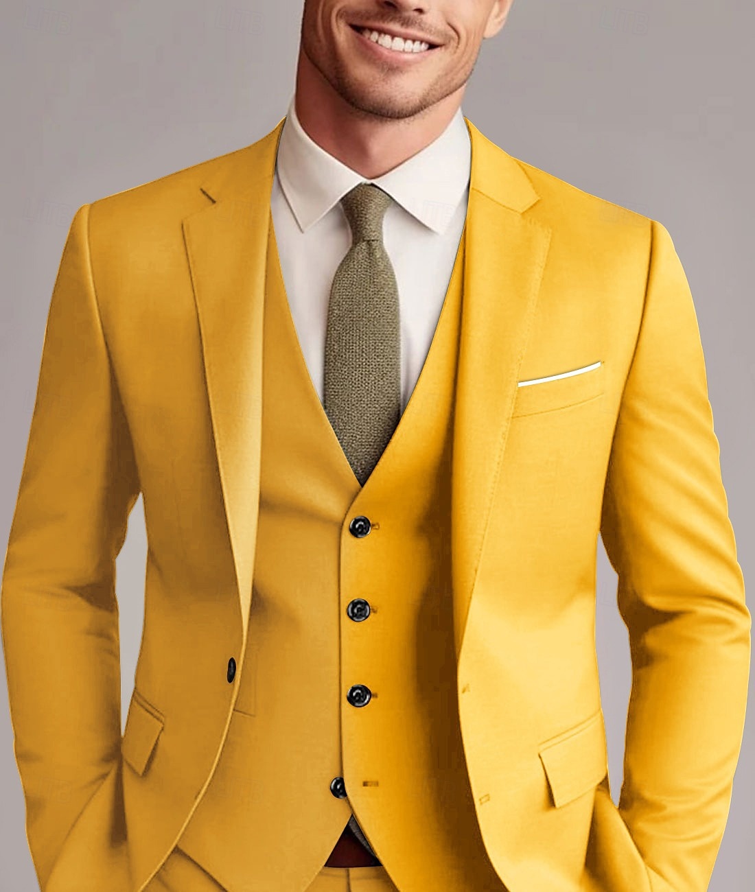 Men's Wedding Suits White Yellow Solid Colored Slim Fit 3 Piece Single Breasted Two-buttons 2025 - $122.99 –P3