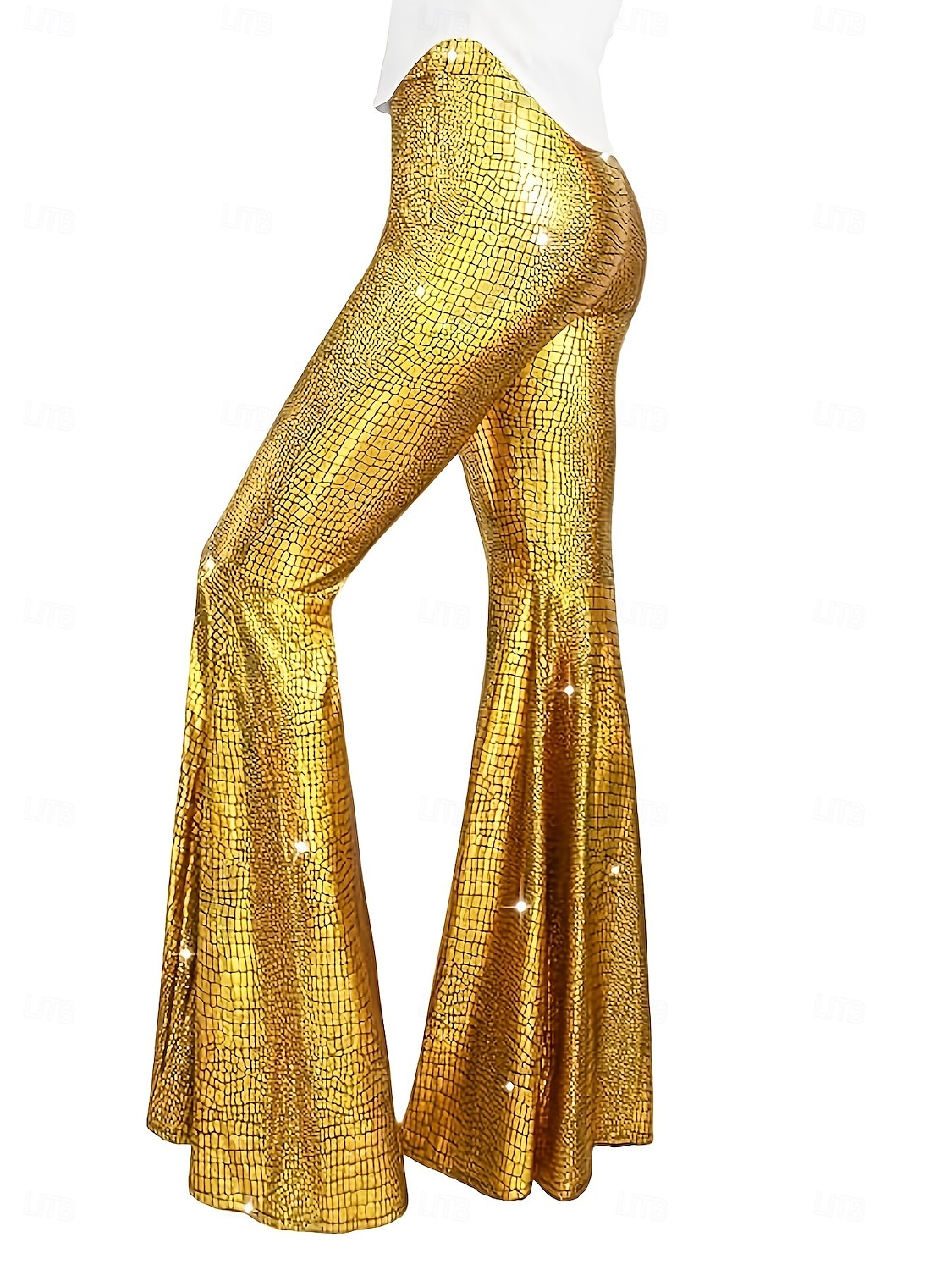 Retro 70. léta Báječný Kalhoty do zvonu Roztažené kalhoty Disko Vysoký pas Lesklý latexový patent Kov Hadí kůže Maškarní kostým Dámské předvečer Všech svatých Karneval hudební festival Retro 2025 - $37.99 –P15