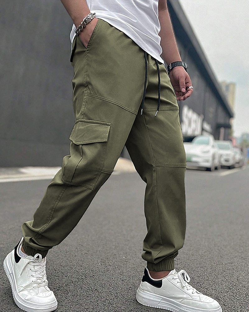 Men's Cargo Pants Trousers Drawstring Elastic Waist Multi Pocket Plain Wearable Daily Outdoor Camping & Hiking Fashion Classic Navy Blue Khaki 2026 - $27.99 –P11