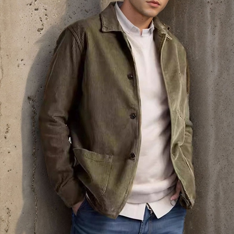 Per uomo Giacca Camicia Giacca di transizione Vacanza Quotidiano Leggero Tasca Primavera Autunno Semplice Classico Bavero Nero Cachi Verde militare Grigio Giacca del 2025 a $38.99 –P2