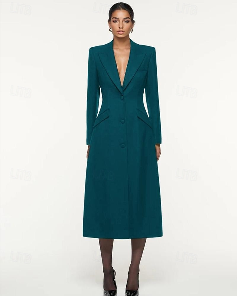 Robe Blazer A-Line Mère de la Mariée Robe Tuxedo Élégante Simple Minimaliste Formelle Col en V Taille Cintrée Longue au Sol Crêpe Élastique Manches Longues Poches à Rabat avec Boutons Recouverts de 2025 ? $149.99 –P6