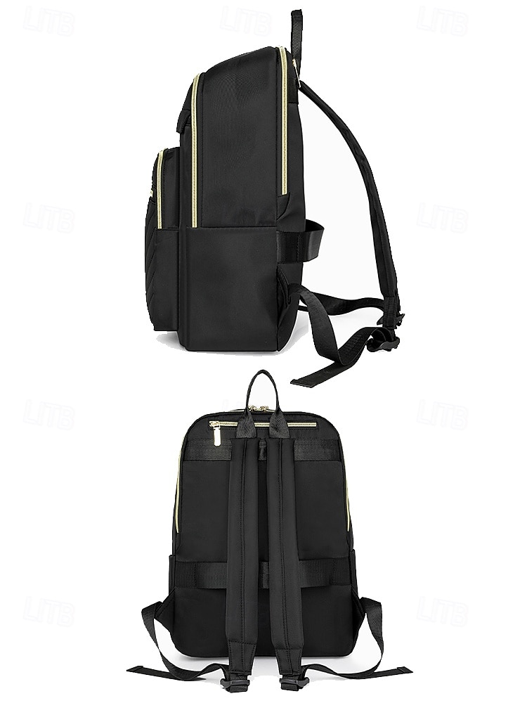 wasserabweisender Damen-Reiserucksack aus Nylon mit gesteppter Fronttasche, goldenen Reißverschlüssen und Gepäckgurt für Business-, Schul- und Wochenendausflüge 2026 - $32.99 –P7