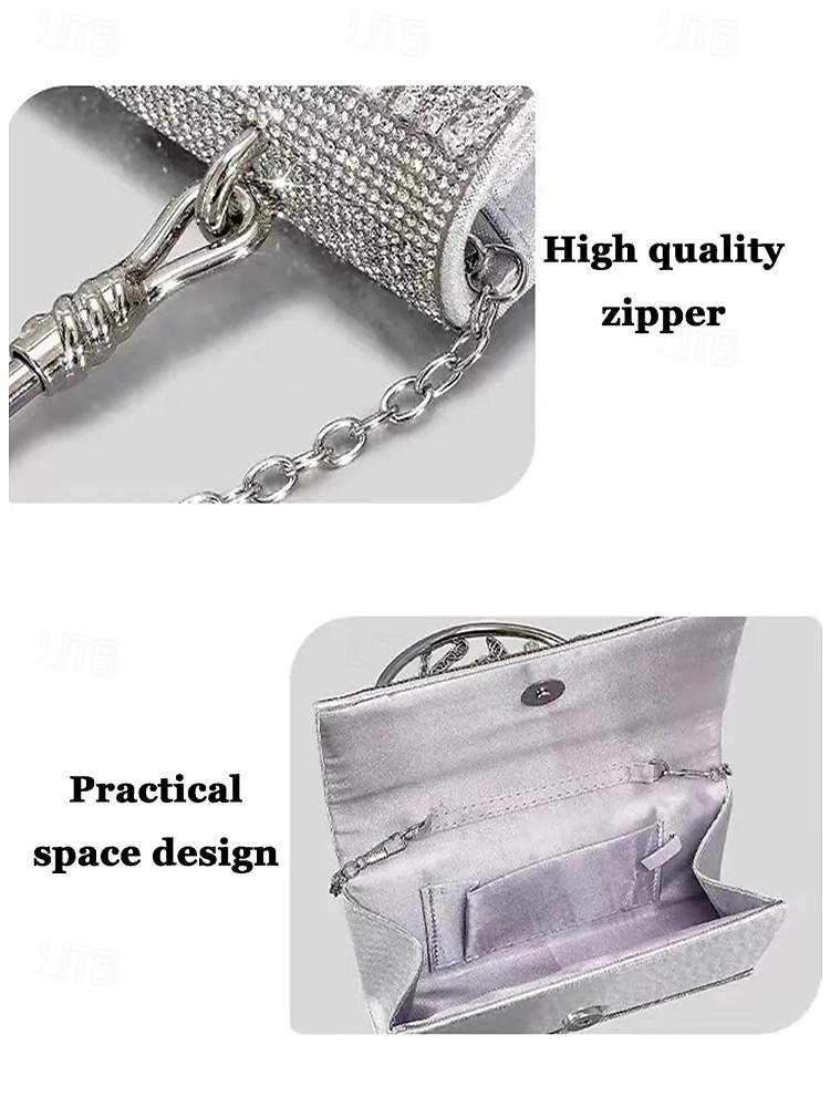 Women's Elegant Crystal Evening Handbag with Silver Chain, Beaded Detail, and High-Quality Zipper, Perfect for Weddings, Parties and Formal Events. 2025 - $42.99 –P11