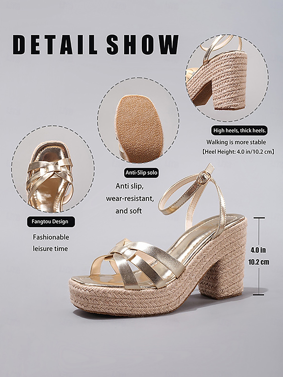 Sandales compensées dorées pour femmes avec bride à la cheville - talons ouverts pour les rendez-vous décontractés et les tenues d'été de 2025 ? $34.99 –P1